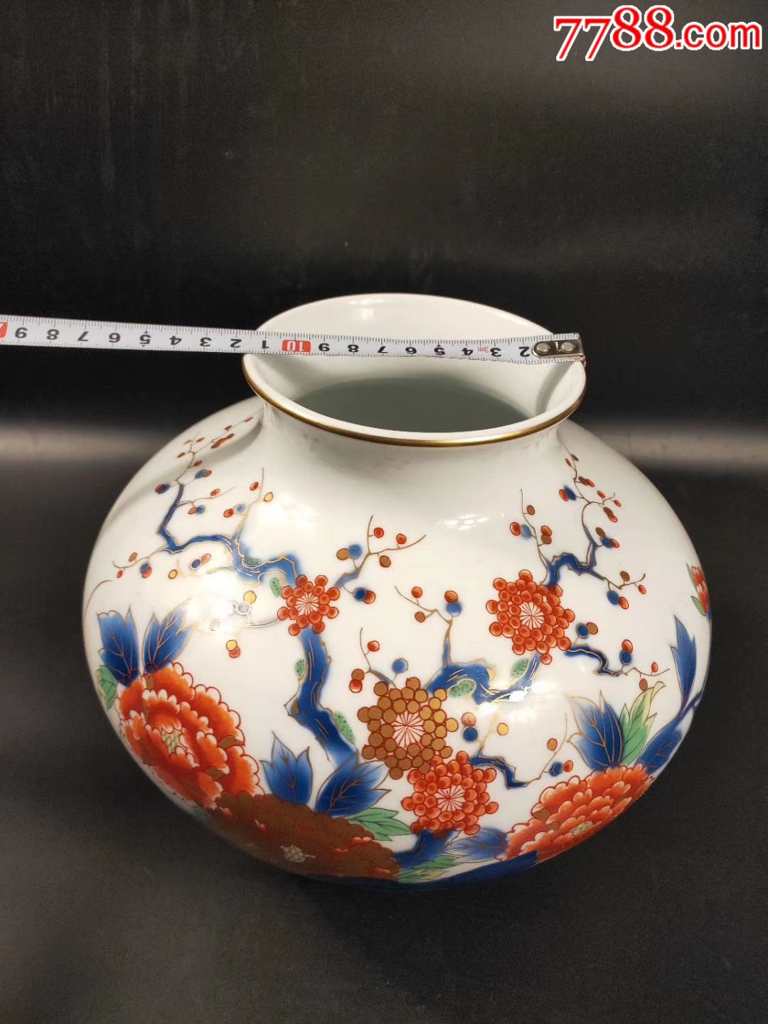 日本瓷器深川制花器花瓶摆件有落款