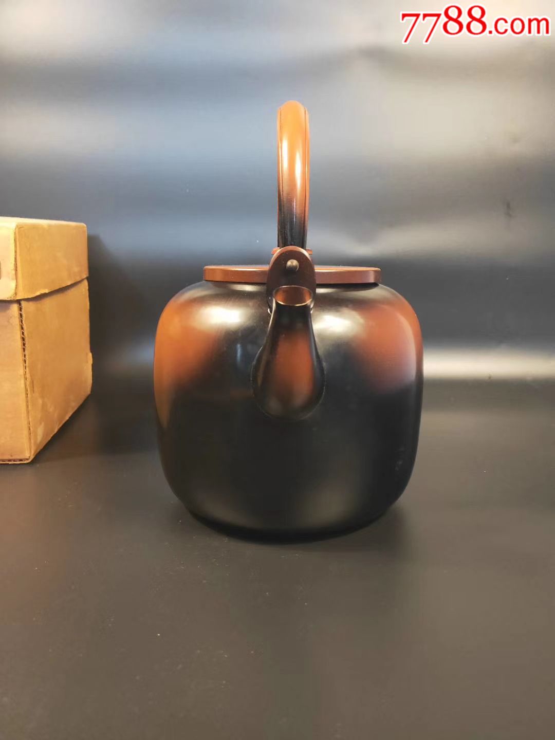 日本回流茶道具铜壶水注腰腹黑铜壶原纸盒包装