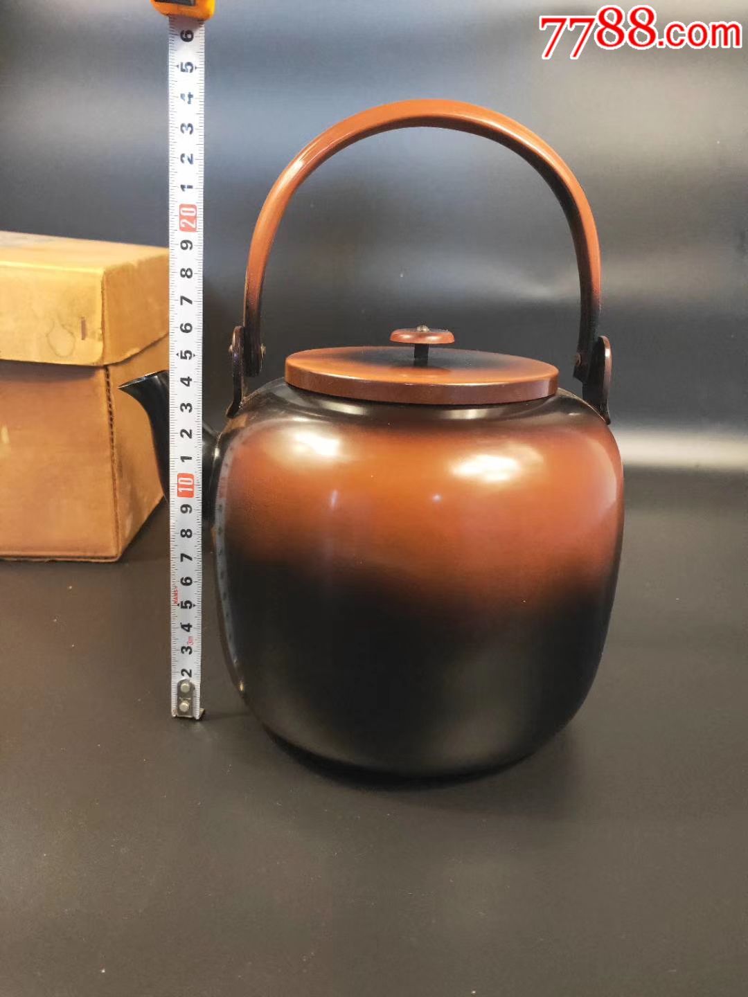 日本回流茶道具铜壶水注腰腹黑铜壶原纸盒包装