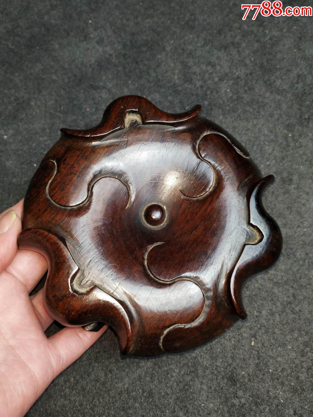 精品清酸枝木老红木荷叶形香炉底座-木雕底座-7788木艺