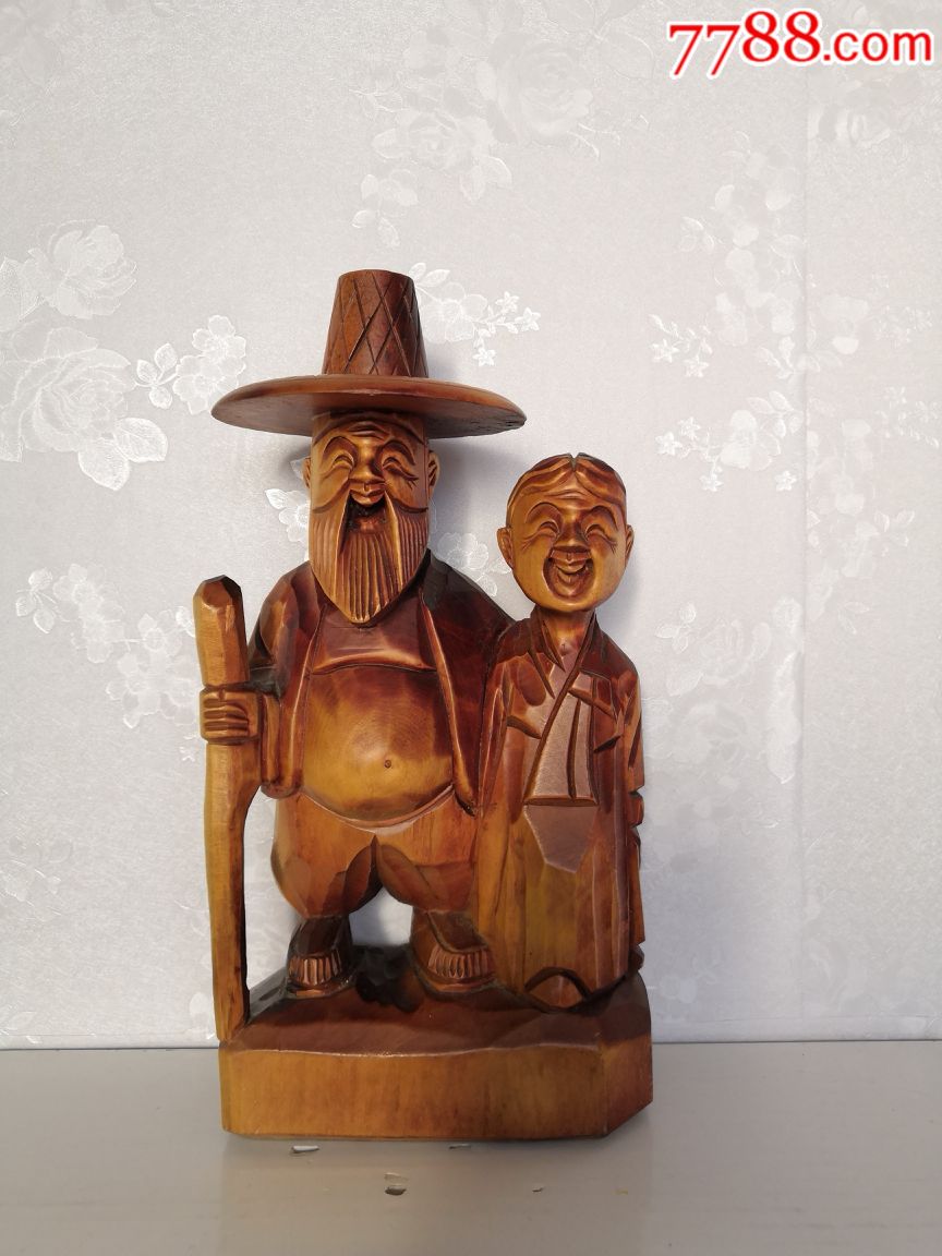 朝鲜老木雕人物老伴