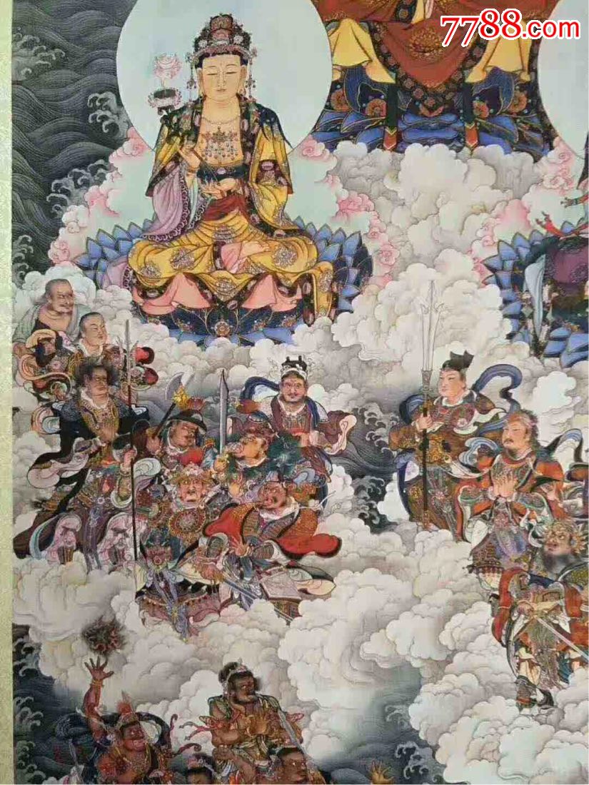 纯手绘群仙佛画,画工精美,精装裱,,保存完好,尺寸如图.