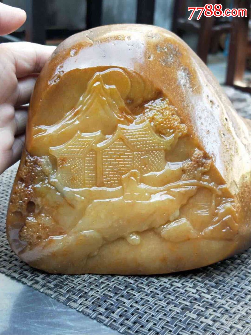 纯天然黄龙玉雕山水摆件,8斤多,包真