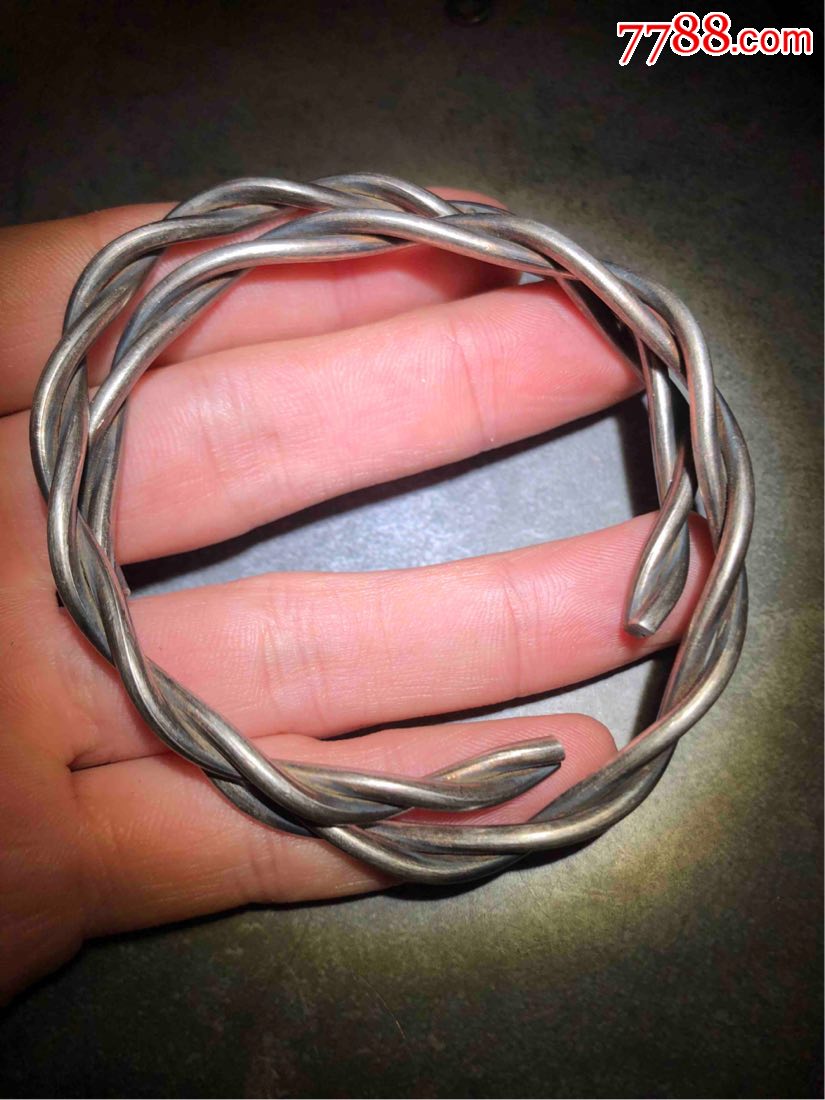清代老银绞丝镯一对