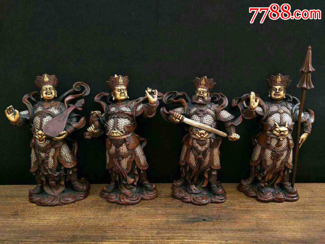 清代中期紫铜鎏金鎏银四大天王像,_铜像/铜佛像_第1张_7788字画网