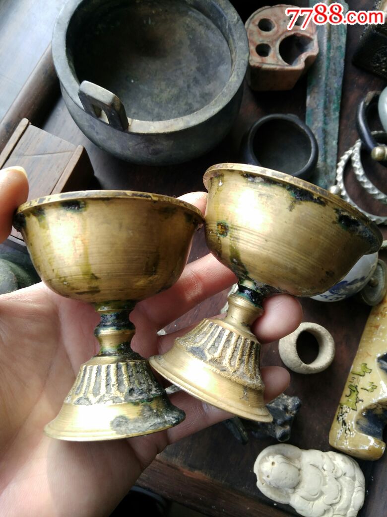 晚清民国铜油灯一对