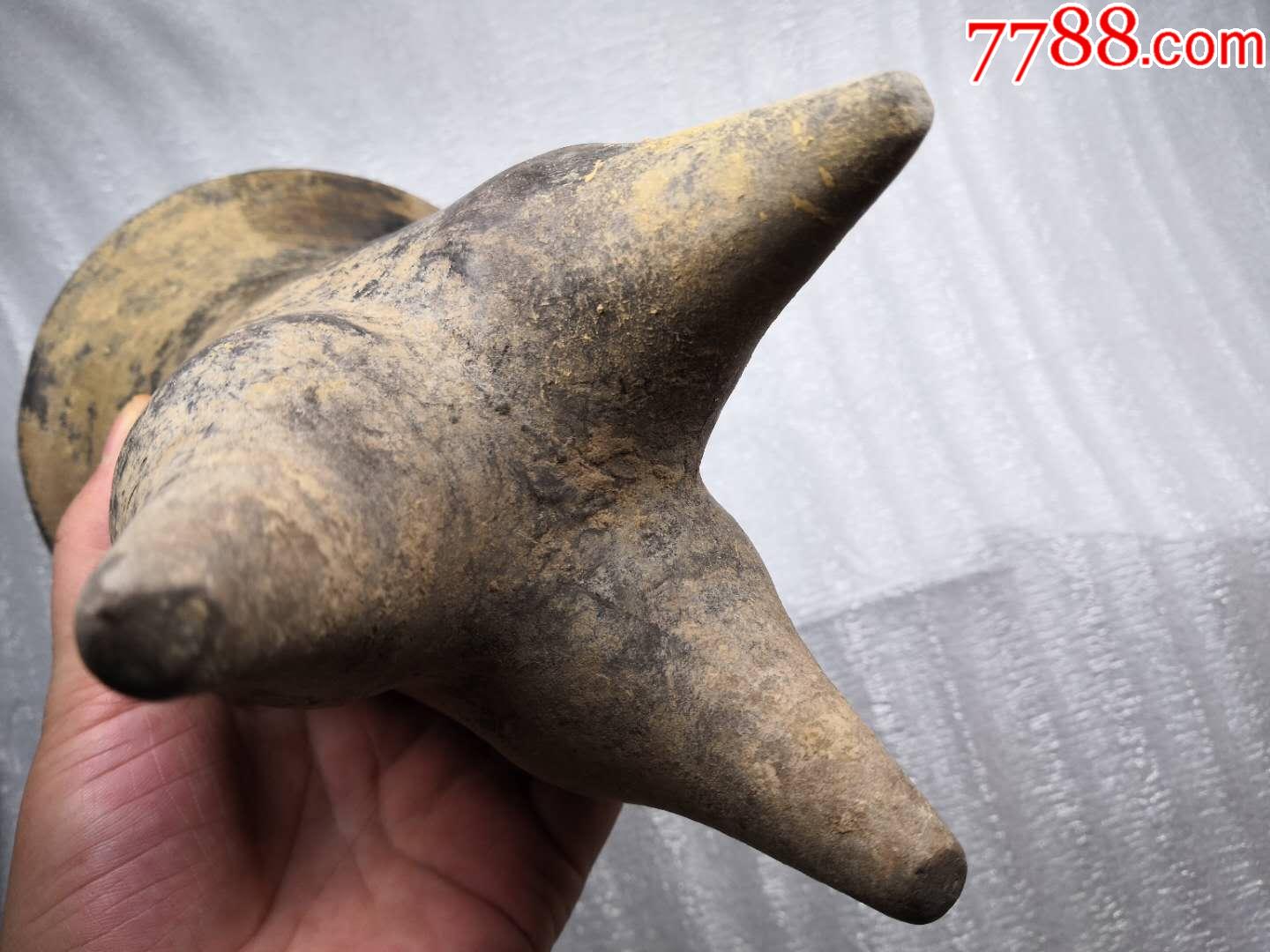 高古陶三足立陶鬲红山陶器