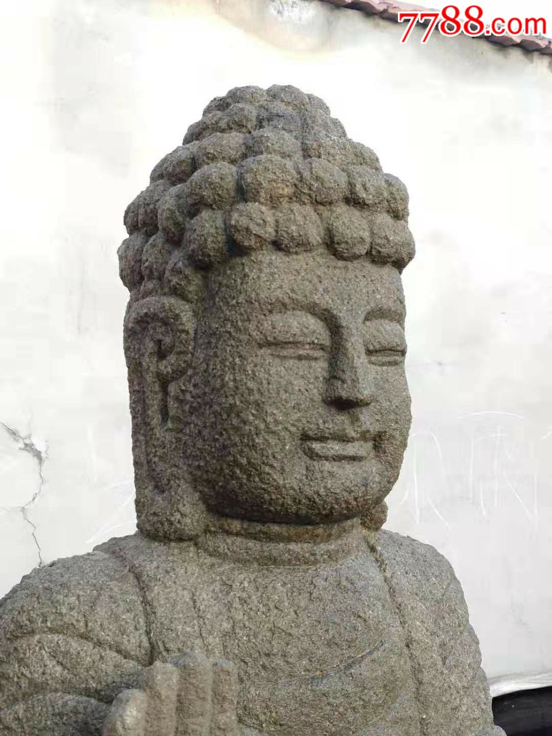 释迦牟尼站佛材质老砂石开脸慈祥端庄站立于莲花座之上一石整雕纯手工
