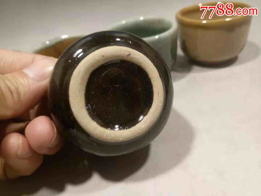 壶屋烧,全品五个主人杯,流釉极美,全品,自用送礼俱佳,400