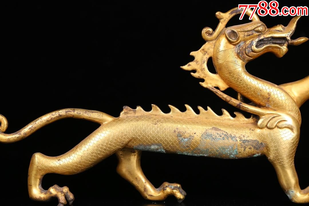 汉代风格,铜鎏金龙摆件