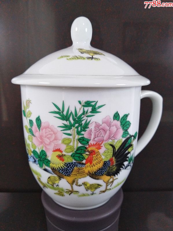 景德镇公鸡觅食大茶杯