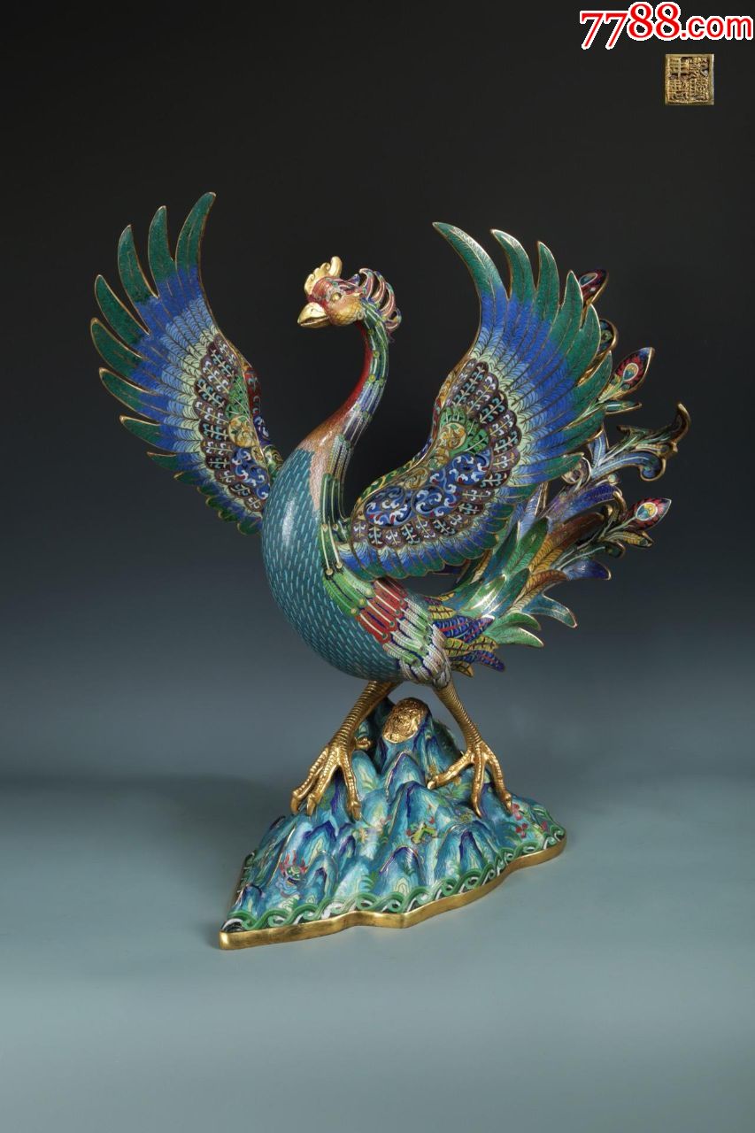 乾隆年制款精铸铜胎景泰蓝掐丝珐琅凤凰大摆件