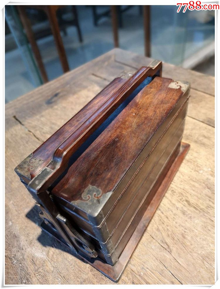 bz-2030#明代,黄花梨提梁食盒/明代老木雕/木雕木器