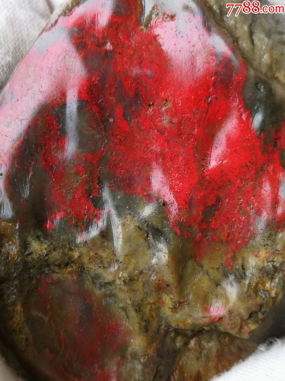 5品99昌化溪田鸡血石毛料115g(血鲜红,软钢老货,钨钢刀刻费劲,稀缺