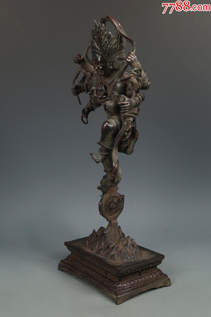 大明永乐年施款精铸铜胎大威德明王立像铜胎,此尊大威德明王呈忿怒像