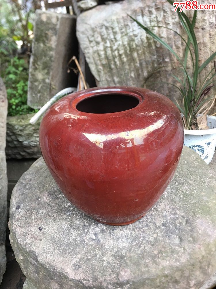 清代红釉罐_红釉瓷_山村一线收古董【7788国库券收藏】