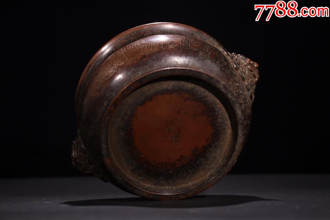 明代"石叟"款掐银丝兽耳铜炉