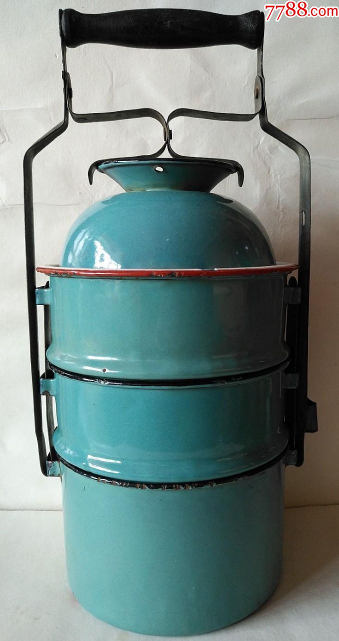 50年代老搪瓷饭盒.上海久新珐琅厂.老手提食盒