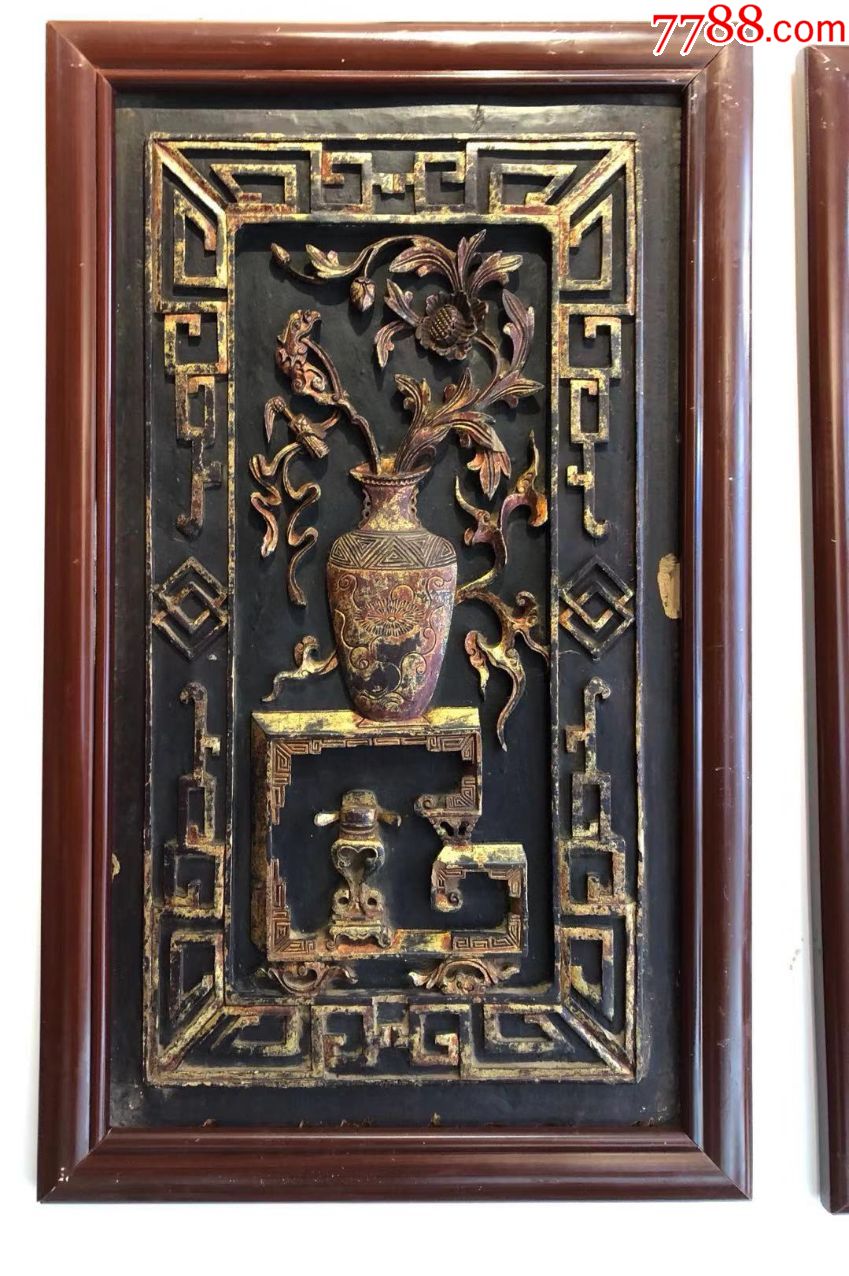 清代老木雕/花瓶雕板/老木雕老物件/装修装饰/古玩古董收藏