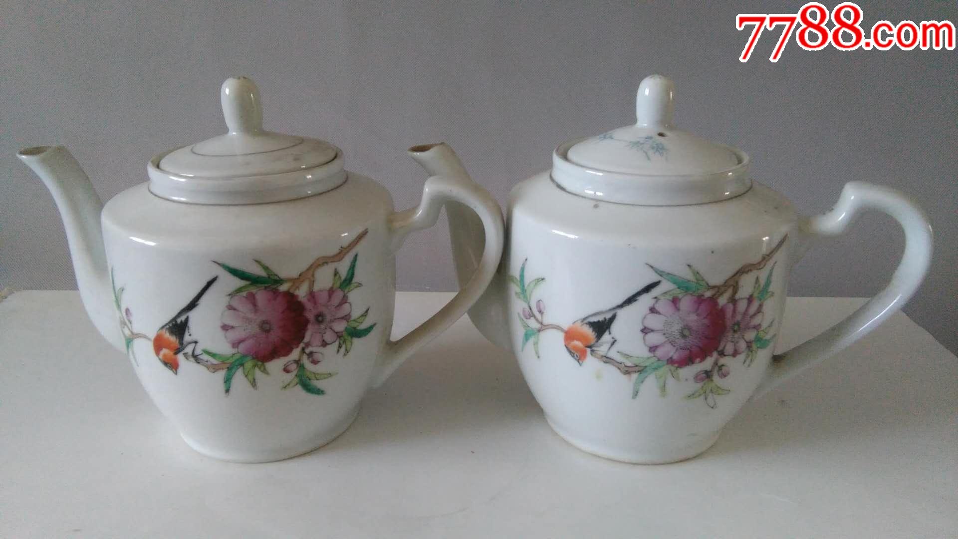 景德镇粉彩手绘花鸟茶壶