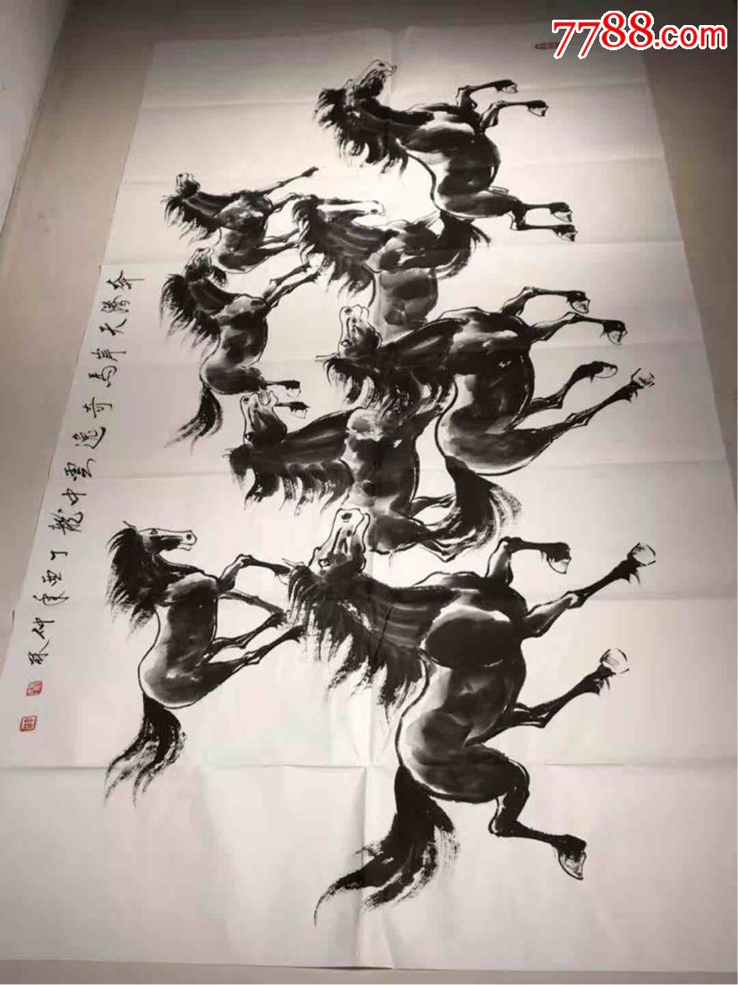 胶东马痴尉仲林作品!特大奔腾八骏图!值得收藏!