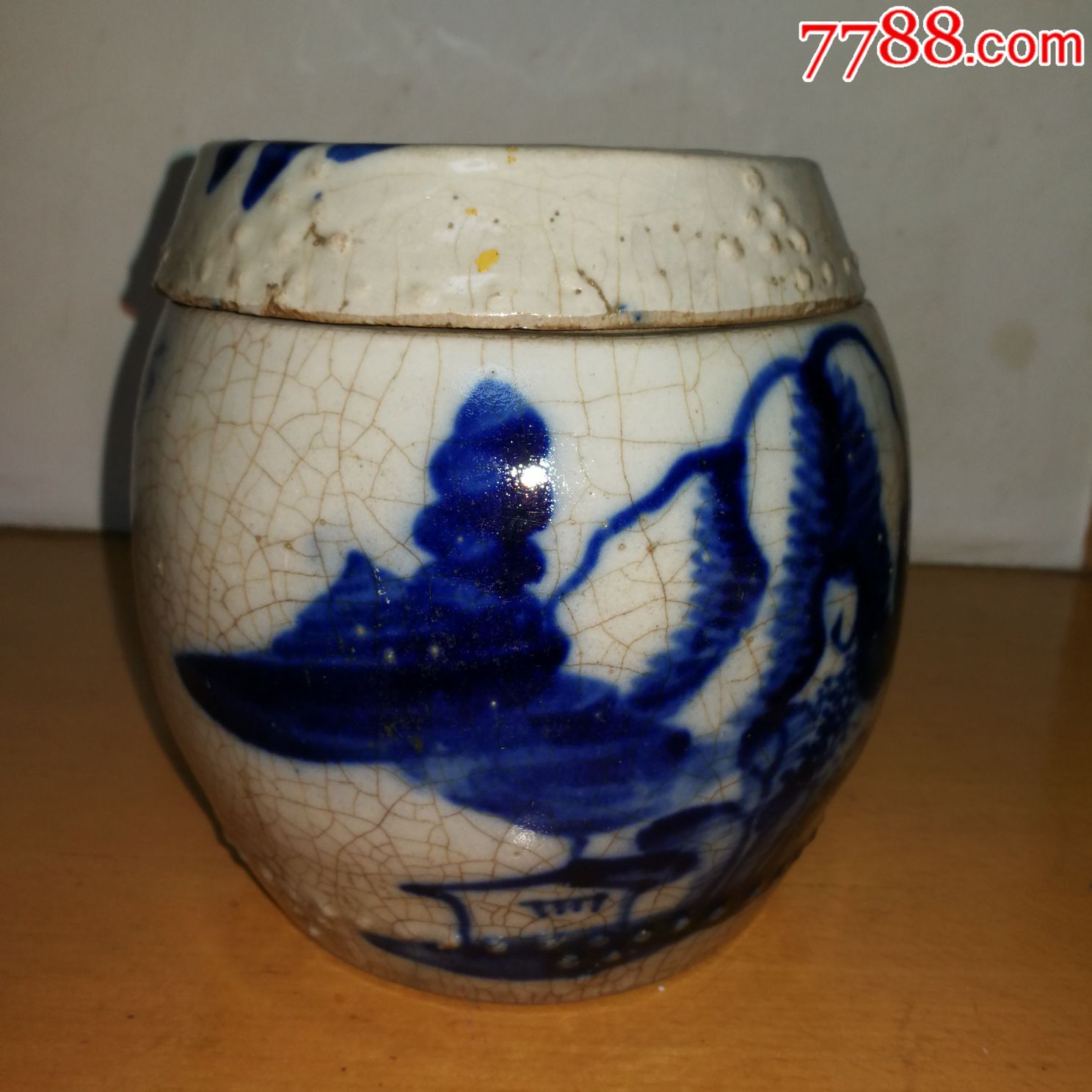 民国博山窑青花瓷钟鼓罐