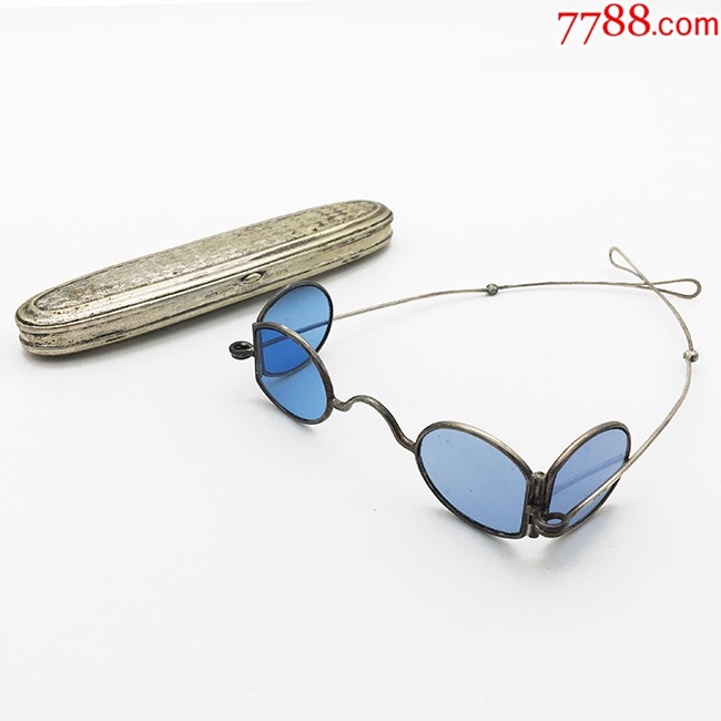 1860年德国制.镀银防风墨镜.镀银眼镜盒.清代收藏品