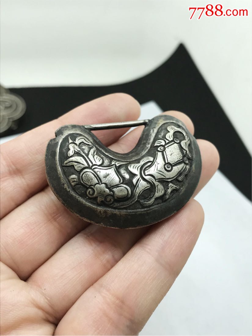 江山共老老银手工如意腰子锁