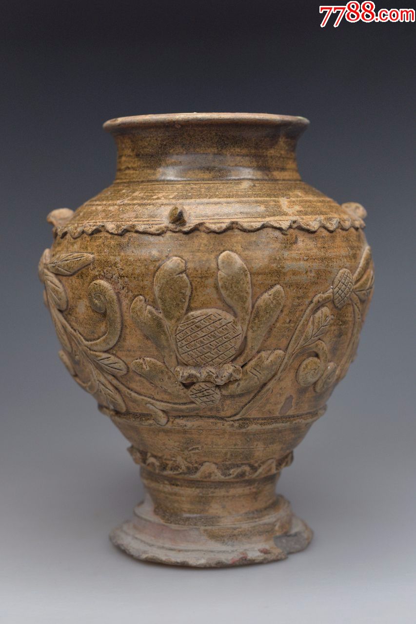 晋代唐代釉堆塑花卉纹瓶越窑青瓷高古老窑古玩古董瓷器陶器老旧货