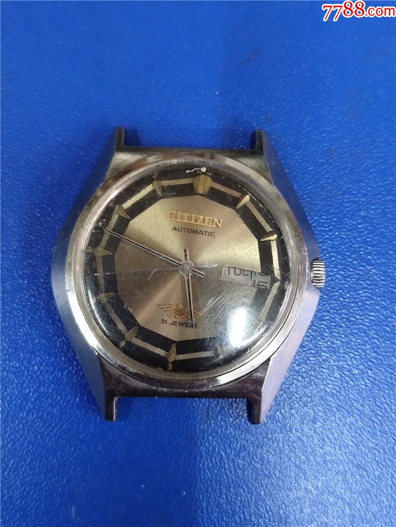 超薄机芯少见型号日本西铁城全自动双日历男机