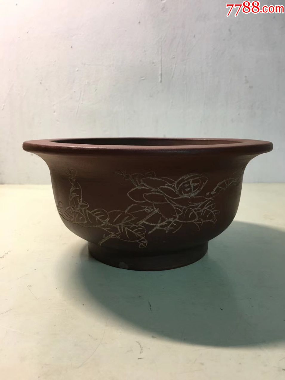 民国竹岩刻紫砂花盆