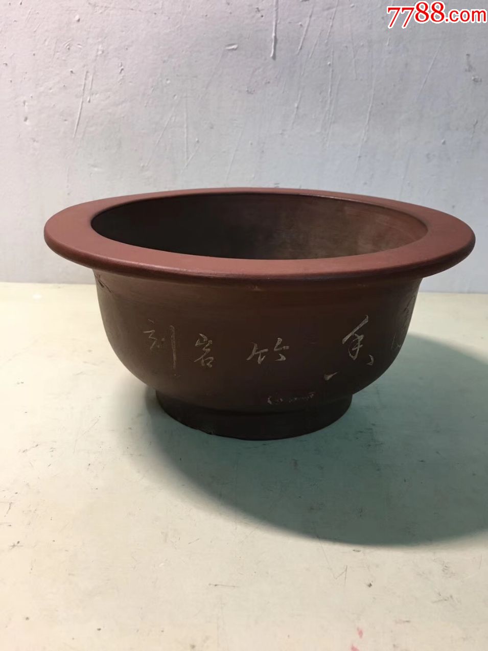 民国竹岩刻紫砂花盆