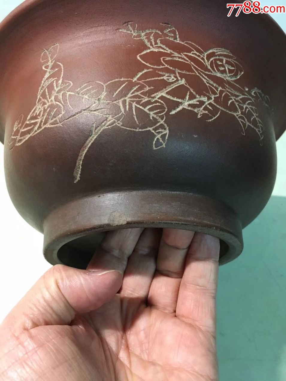 民国竹岩刻紫砂花盆