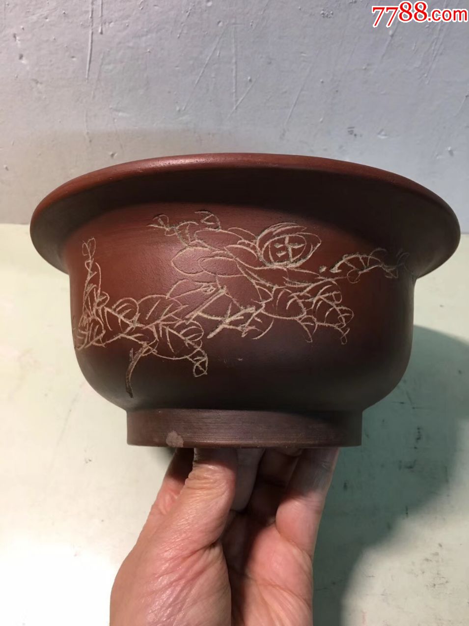 民国竹岩刻紫砂花盆