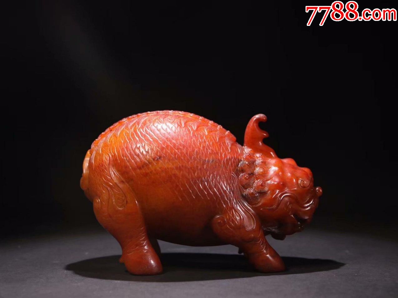 【清和田玉"独角辟邪瑞兽"摆件】