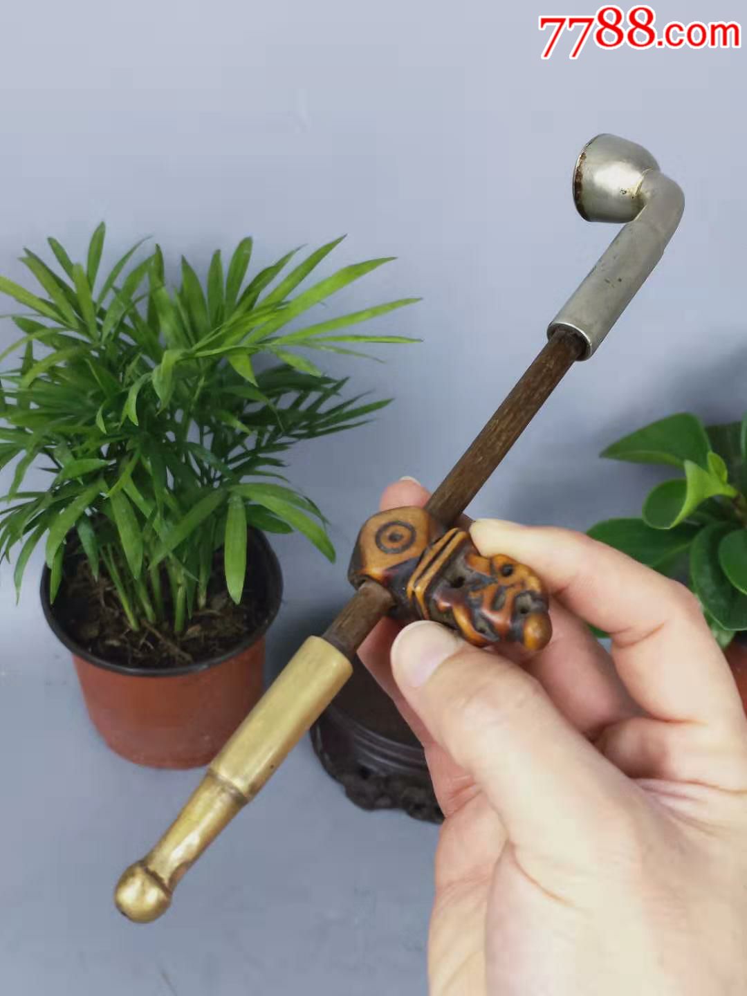 老烟袋黄杨木配饰,包老