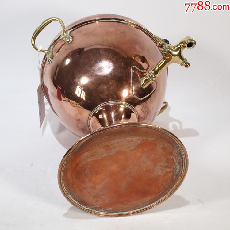 怀旧19世纪西洋古董老精美紫铜保温茶壶烧水炉带龙头开关咖啡壶
