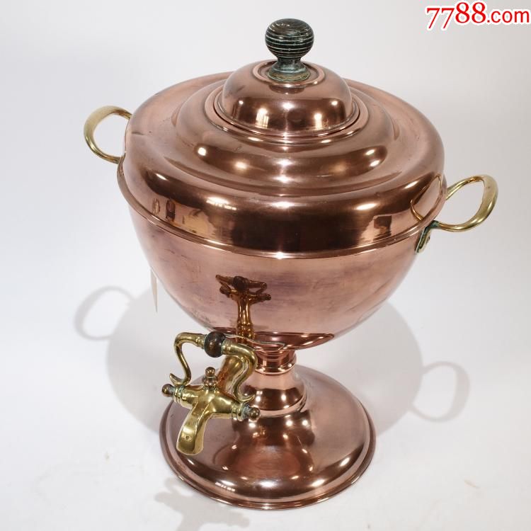 怀旧19世纪西洋古董老精美紫铜保温茶壶烧水炉带龙头开关咖啡壶
