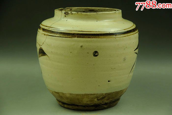 明代磁州窑白釉黑花福字罐子老瓷器陈设摆件古典艺术品包老收藏品