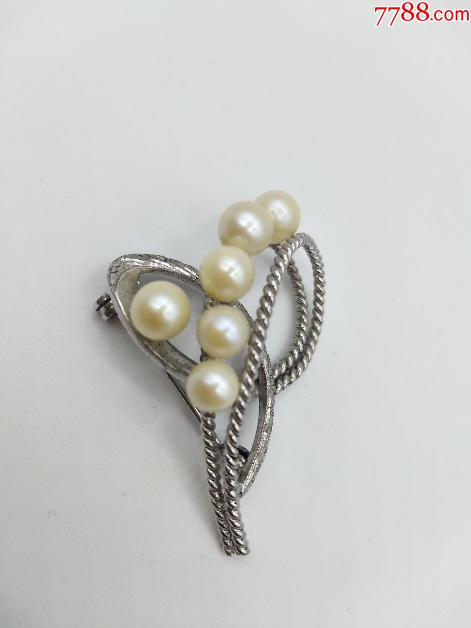 日本回流中古天然珍珠镶嵌胸针纯银手作