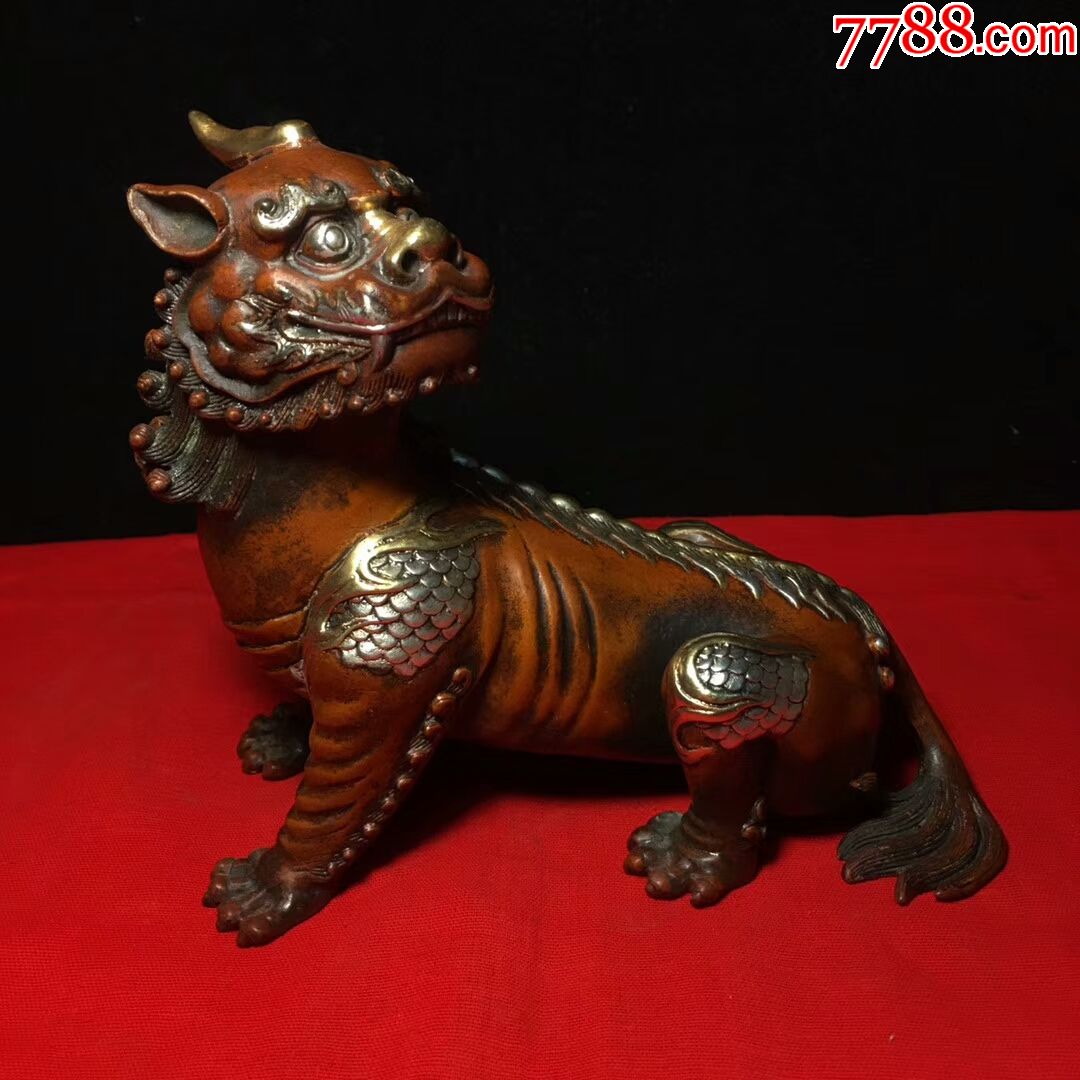 纯铜鎏真金白银地藏王坐骑谛听摆件