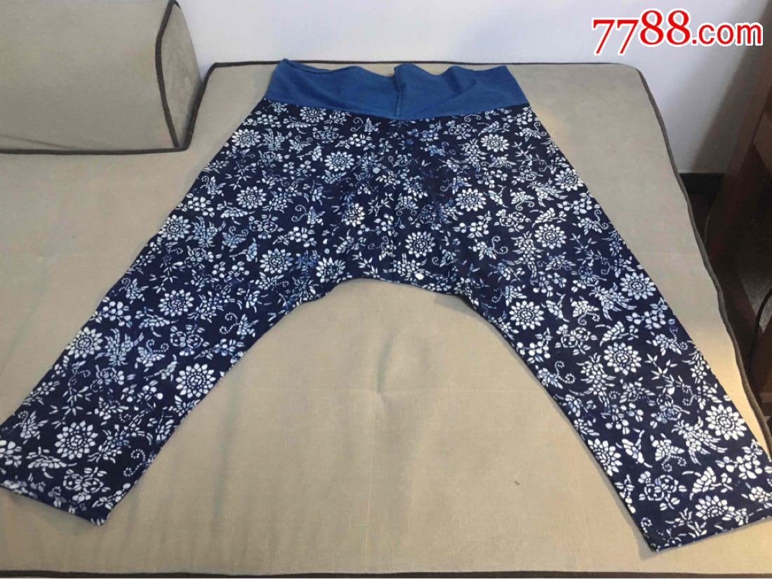 清末民初蓝印手工缅裆裤古董裤子