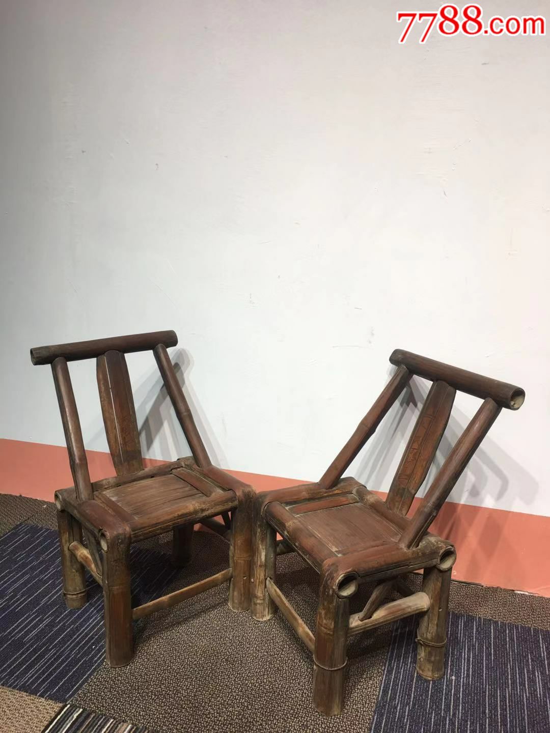 民国时期竹子椅子一对做工精细完整包老