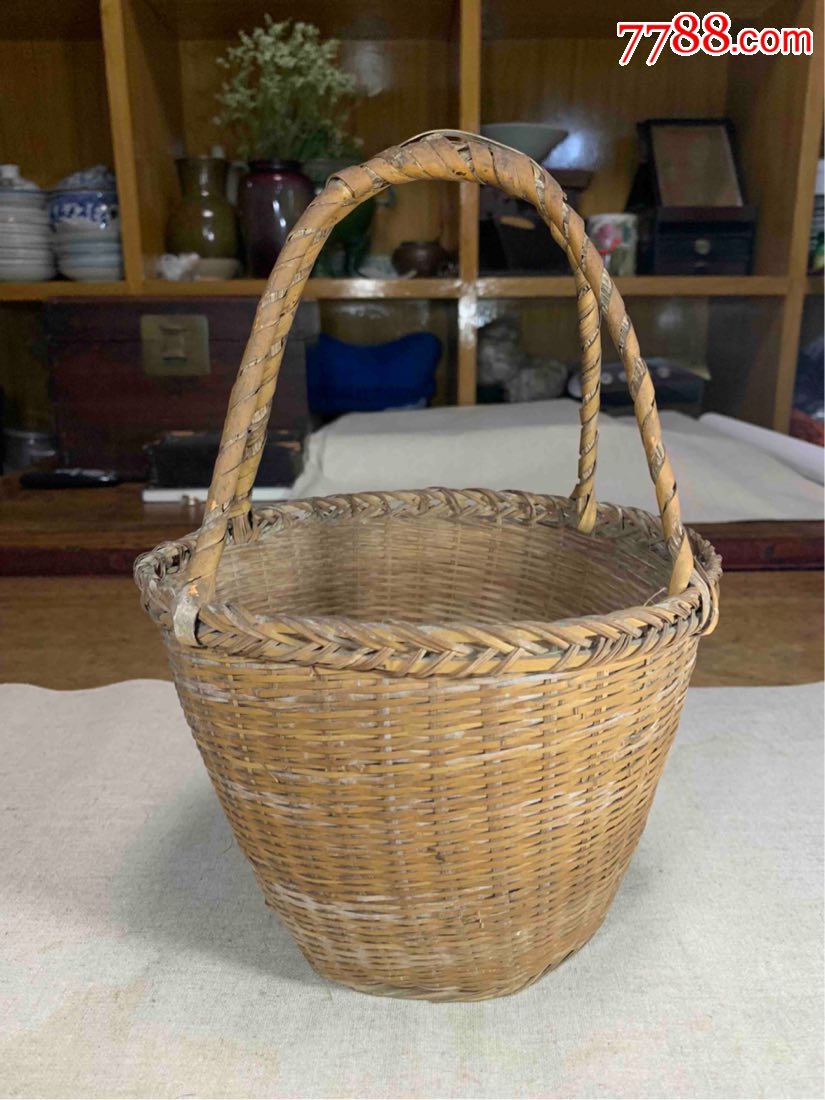 老手工竹编织筐藤篮古董古玩收藏竹篮提篮清代篮子