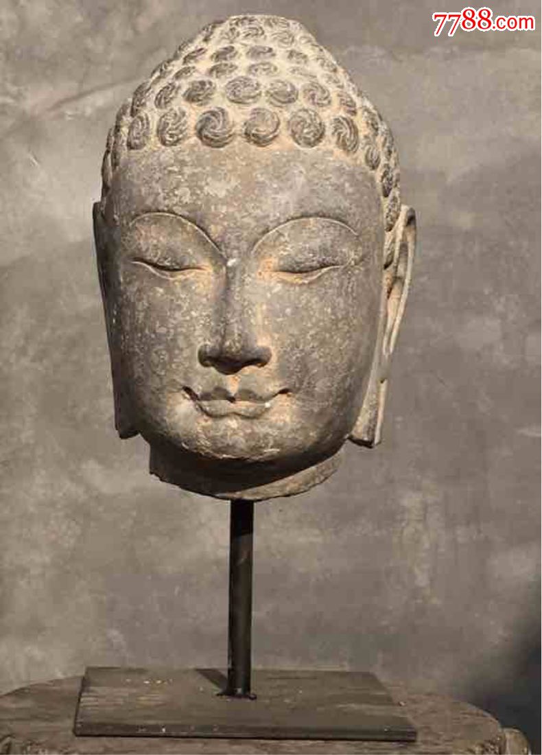 佛首尺寸通高36净高26青州石开脸丰润端庄宽额丰颐神情慈爱祥