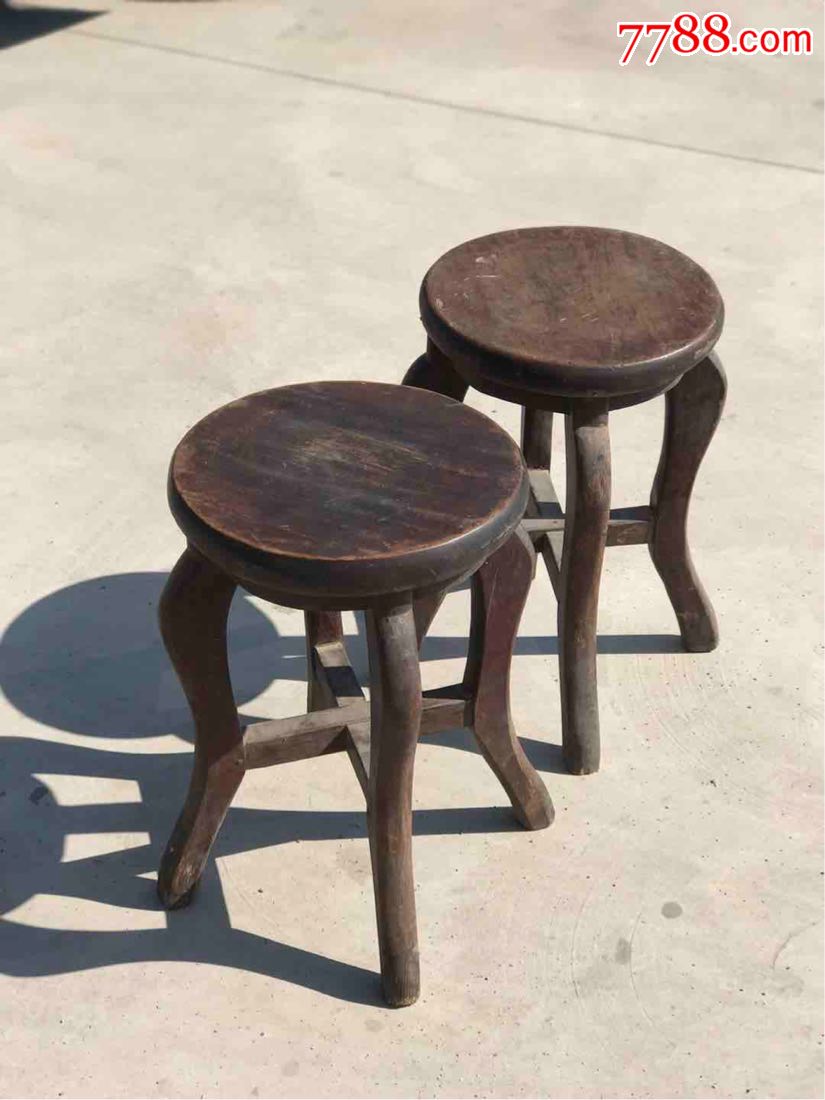 清代榉木圆凳一对全品结实牢固