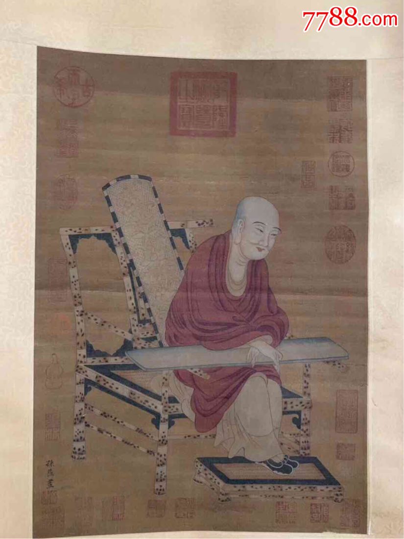 唐代画家孙位绢本人物画一副,画工精细,人物形象生动,人物比例结构之