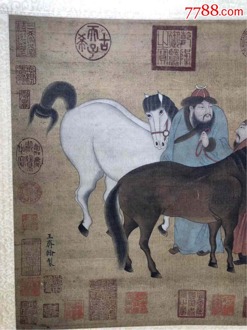 五代南唐画家王齐翰绢本骑马人物画一副,画工精细,人物马儿生动形象