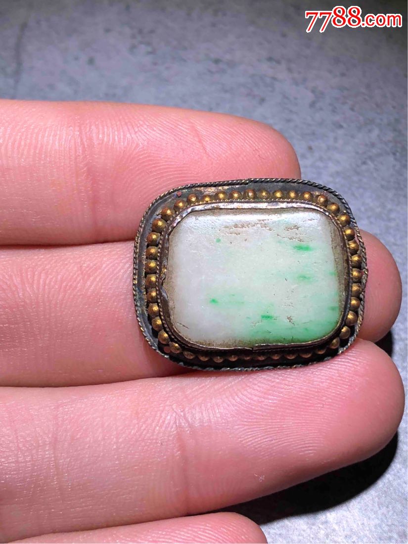 清代老银嵌翡翠帽正