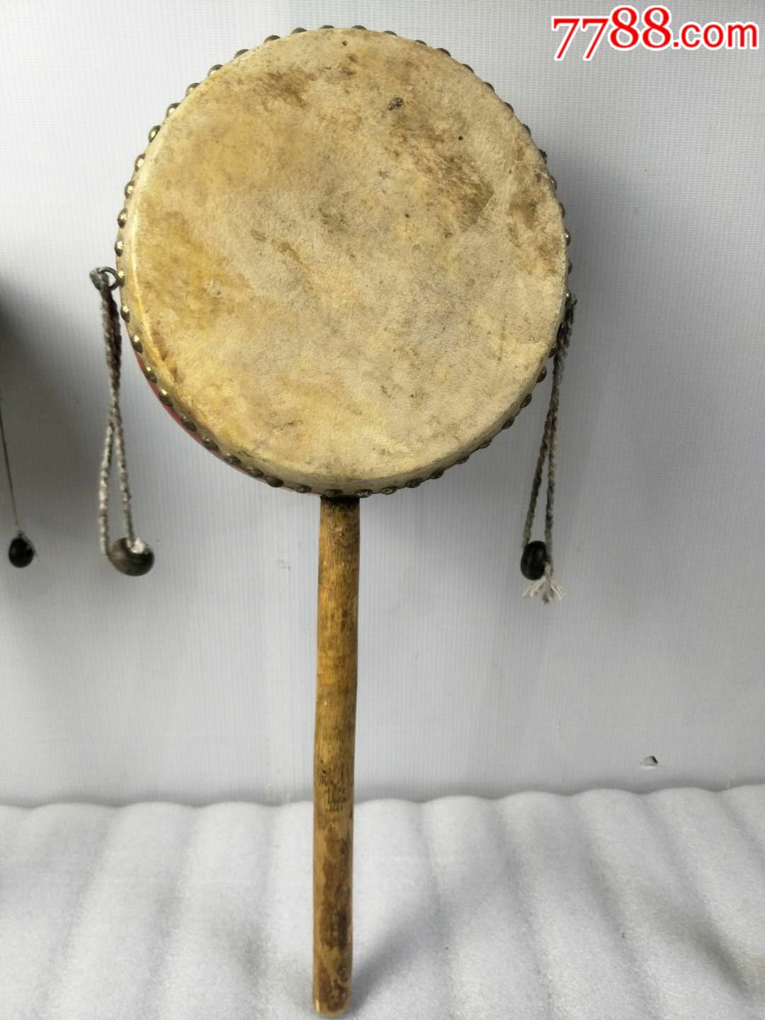 清代,牛皮大货郎鼓三件套